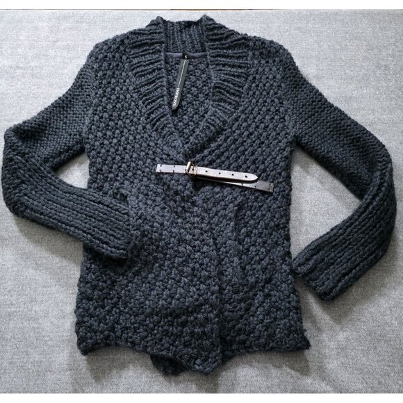 Improvd Cardigan Womens S Black LS Belt Alpaca Blend Chunky Knit Grunge Preppy - Picture 9 of 16